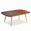 Mesa de centro retangular em madeira de nogueira com pernas douradas 120 x 80 x 40cm