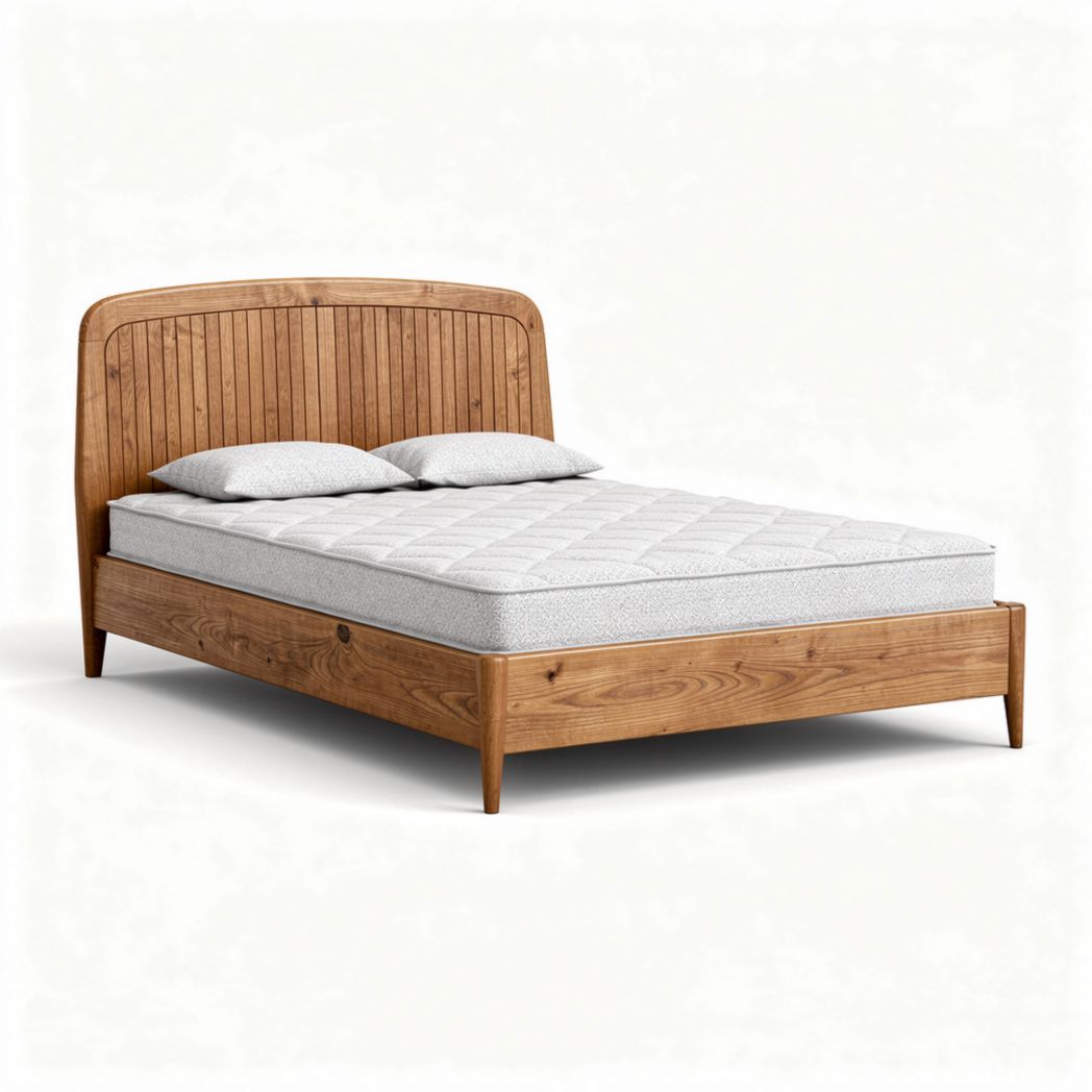 Cama de madeira com colchão cinza 200 x 160 x 30cm para quarto moderno