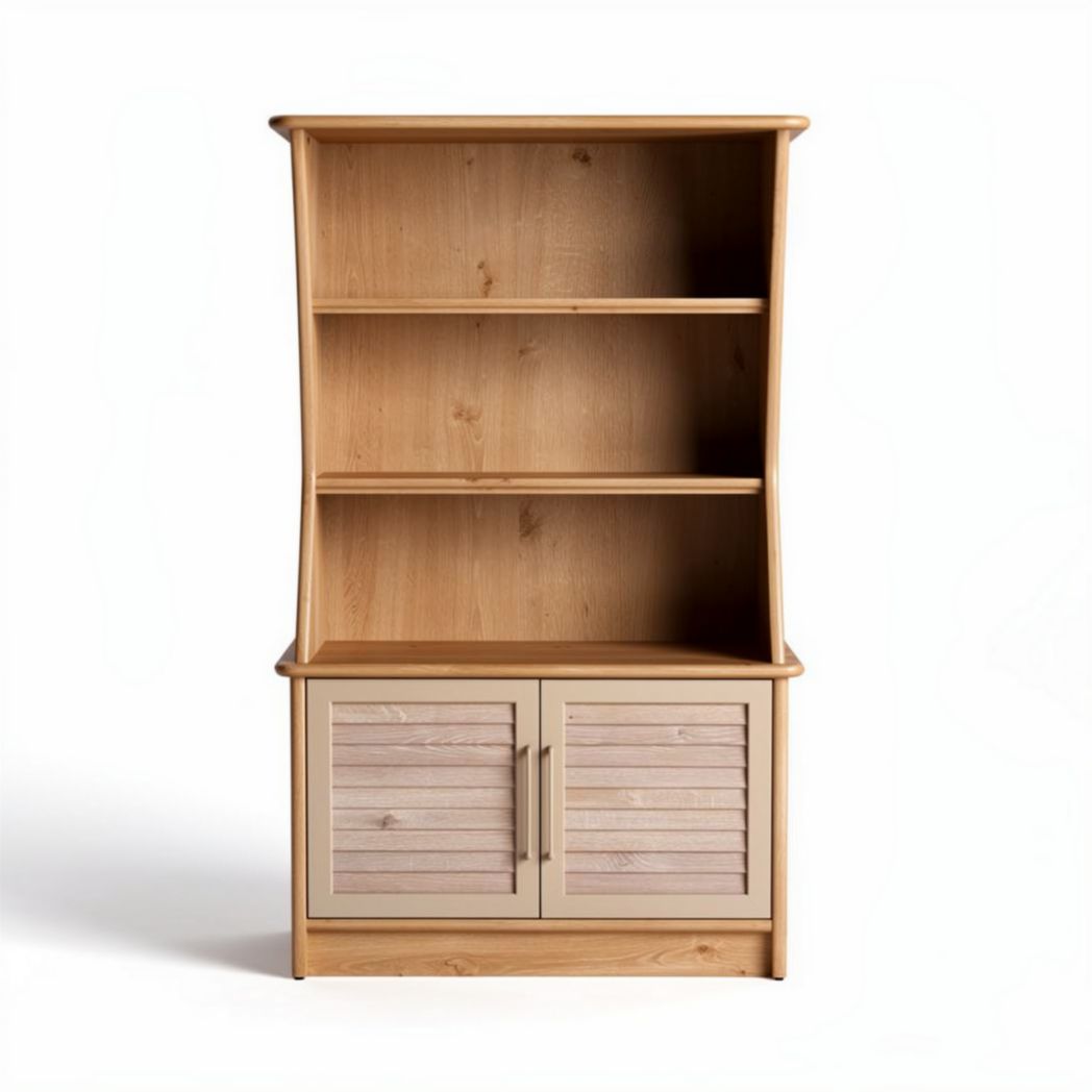 Estante de madeira em tom natural com portas de correr e prateleiras 80 x 40 x 140cm