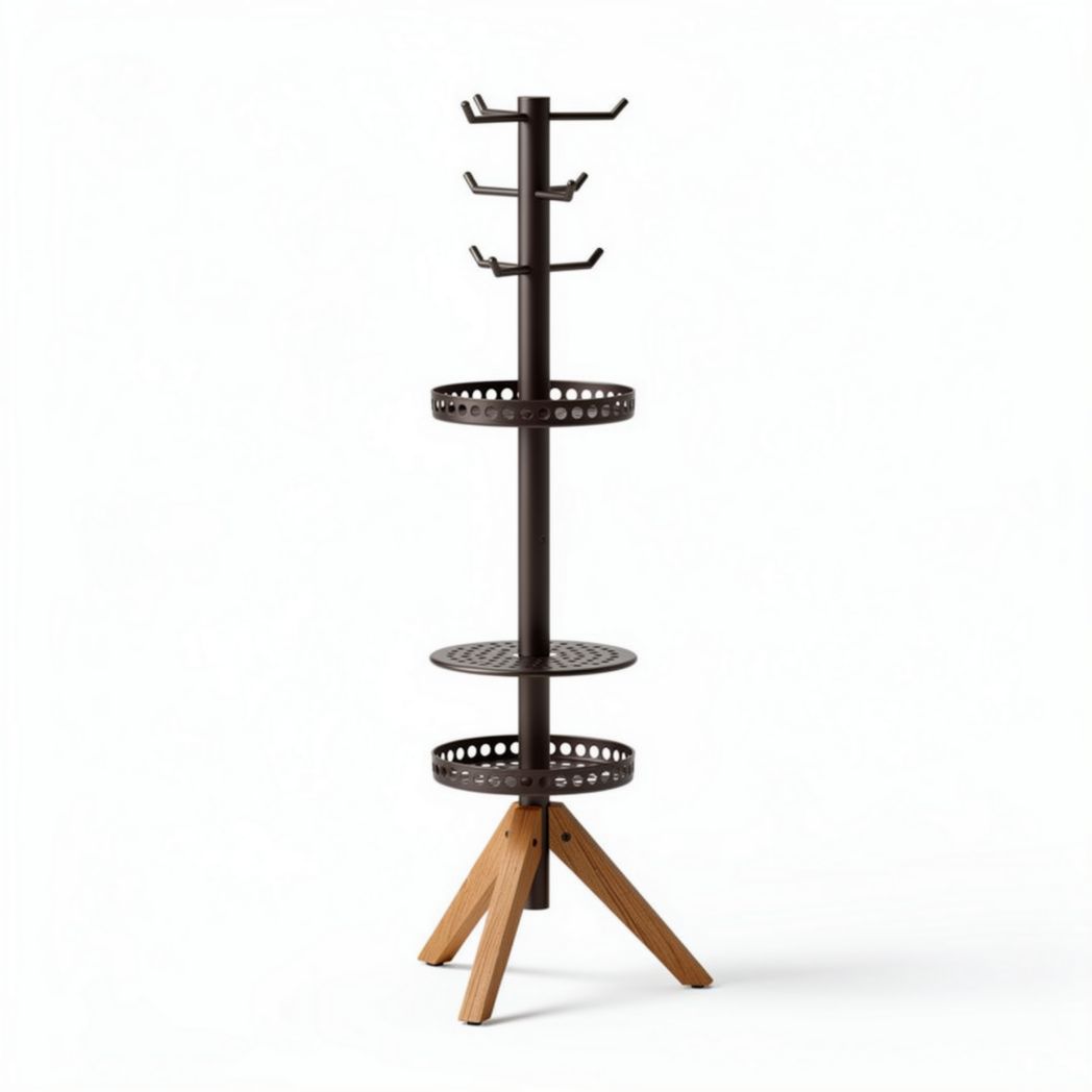 Suporte para roupas de madeira e metal com prateleiras de 50 x 50 x 150cm