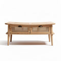 Mesa de centro em madeira com portas em vime 120 x 60 x 40cm